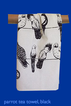 parrot tes towel, black
