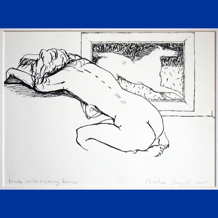 Nude with Running Horse, ink drawing