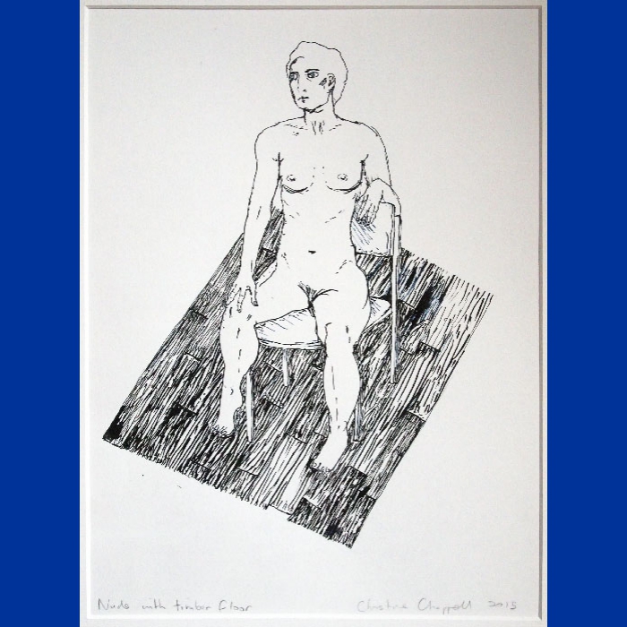 Nude with Floorboards, ink drawing